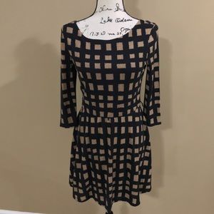 3/4 sleeve Black & Tan Checked Dress— S